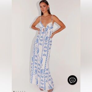 Peppermayo Blue & White Linen Maxi Dress